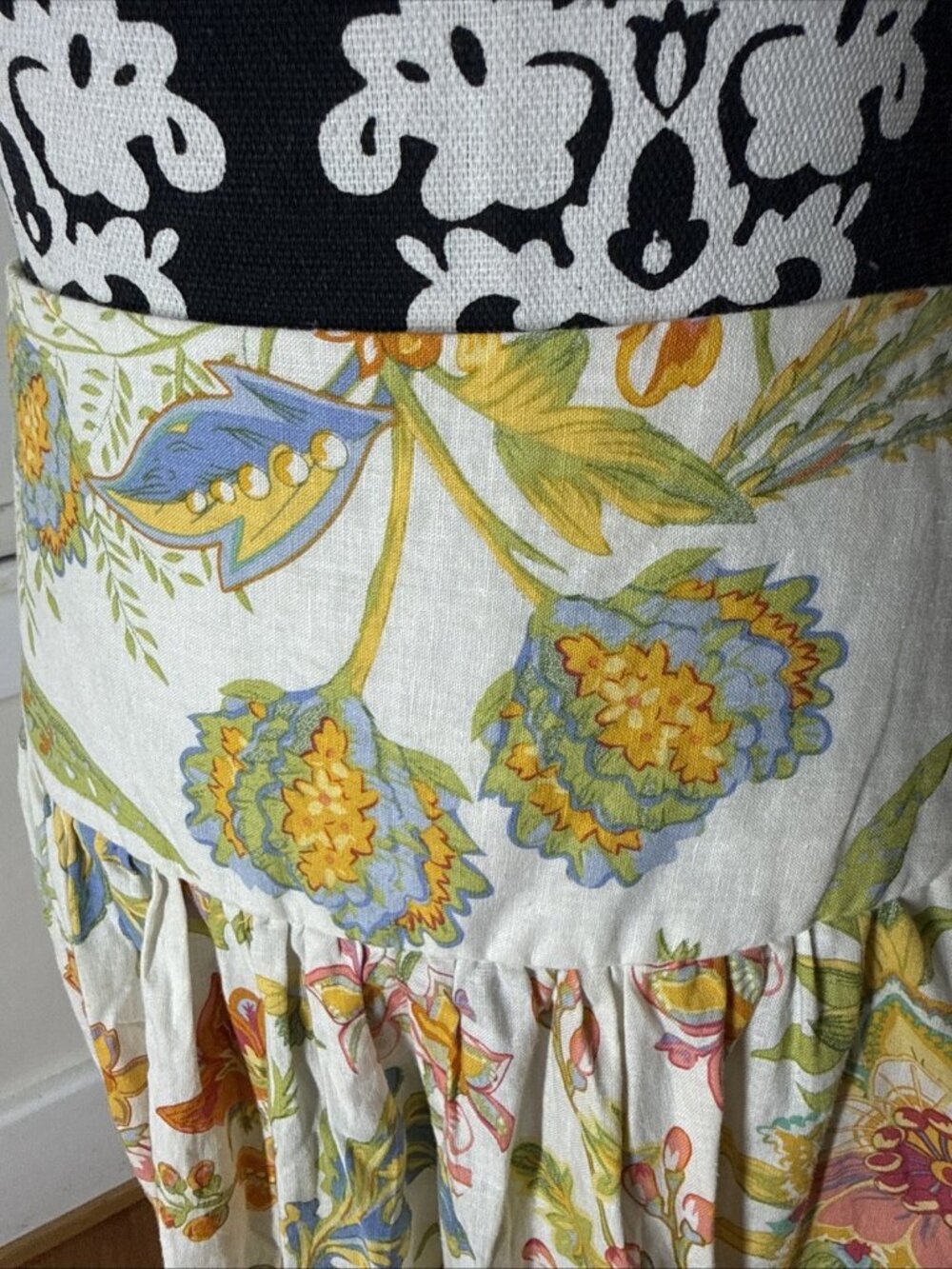 Rachel Zoe Women M Cream Maxi Colorful Floral Bohemian Linen Blend Skirt Stretch - Picture 4 of 10